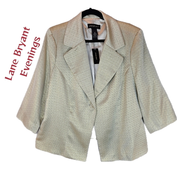 Lane Bryant Womens Evening Cocktail Blazer Sz 22 Gold Metallic Shimmer Chic - Picture 1 of 11